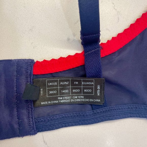 Heidi Klum Intimates Sofia‎ Underwire Bra in Navy with Red Trim, Size 36E /36DD - Picture 4 of 5